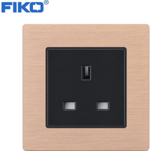 FIKO 13A British UK standard,Champagne gold Aluminium Alloy panel wall socket,Wall Power UK Socket family hotel 86mm * 86mm