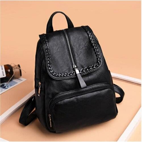 Functional Girl School Backpack PU Leather Bag Ladies Multi Pockets Large Capacity Washed Leather Backpack Women 'S Travel Bag