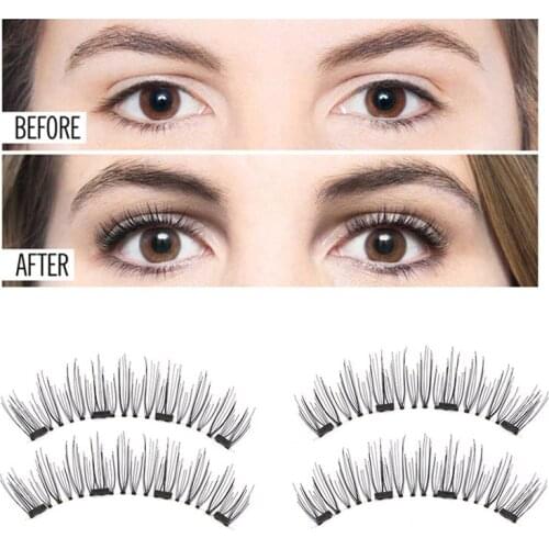 Genailish Magnetic 3D False Eyelashes 4 Magnet Fake Lashes Extensions Handmade Long Lasting For Eye Beauty Makeup 4Pcs/Pair