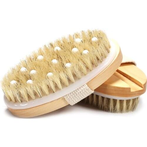 H7JC 2 In 1 Dry Skin Body Brush Natural Bristle Dead Skin Remover Anti Cellulite Exfoliates Blood Circulation Health Massage