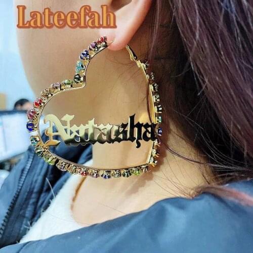Custom Zircon Heart Earrings for Women Girls Hiphop Sexy Hoop Earrings Personal Custom Name Earrings for New Year Gift wholesale