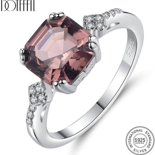 DOTEFFIL Brand 925 Silver Sterling Finger Rings for Women Created Morganite Jewellery Carving S925 Bague Femme De Marque De Luxe
