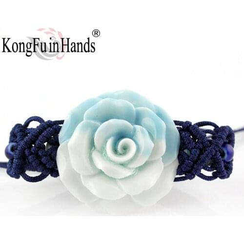 KongfuinHands Handmake Colorful Rose Flower Vintage Bracelet Porcelain Jewelry Pretty Ceracmic Accessories Travel Souvenir China