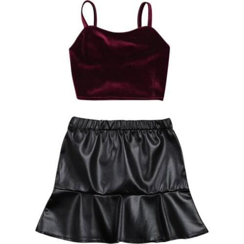 New Baby Girl Sling Tops Leather Dress Suit, Toddlers Contrast Color Clothes Set, Round Collar High Waist Outfits