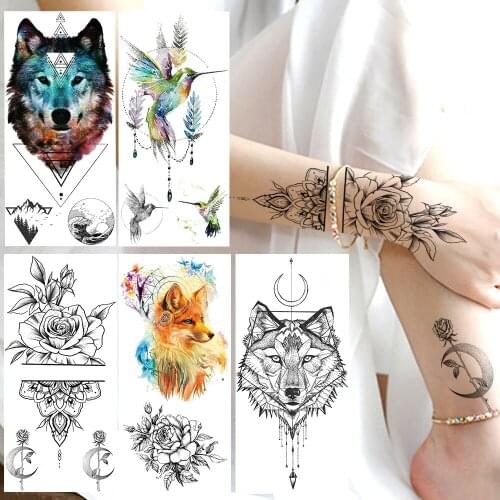 Dreamcatcher Fox Hummingbird Temporary Tattoos Fake Jewelry Flower Wolf Tatoos For Adult Body Art Waterproof Tatoos For Holiday