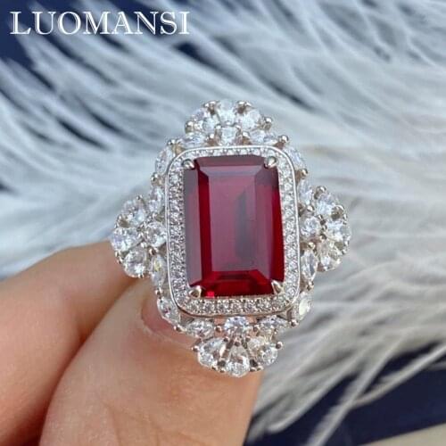 Luomansi Vintage Square Human Blood Ruby Ring 100%-925 Sterling Silver AU750 18K Gold Woman Party High Jewelry