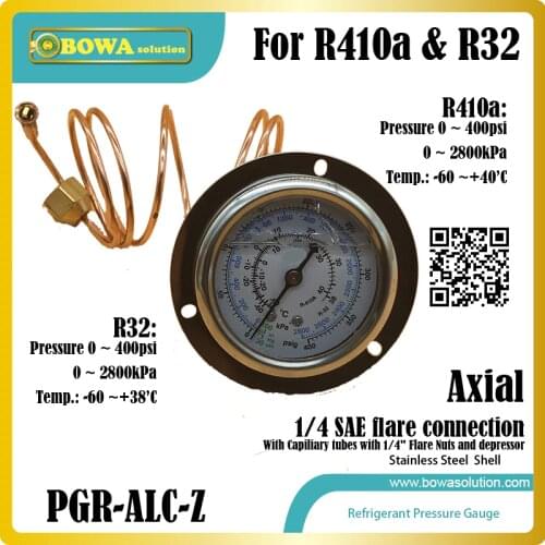 0~400psi HFC refrigerant Pressure Gauge for R410a and R32 with connection sets monitors suction line pressure & temp. changes