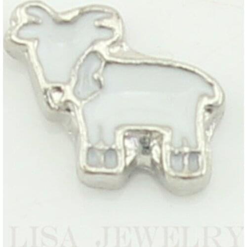 Metal oil drop animal sheep shape diy jewelry charms white tone plated alloy enamel floating charm