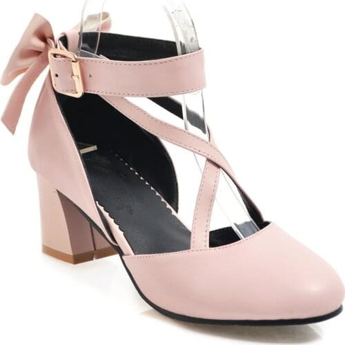 Sweet bowknot is the size and age season fashion thick with high code 2019-43 cingulate single woman shoes