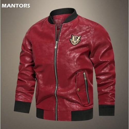 Mens Motorcycle Leather Jacket Slim Masculina Outerwear Male PU Leather Coats Mens Embroidered Jacket Brand Mens Leather Jacket