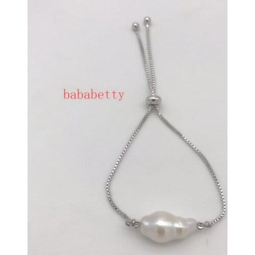 New natural freshwater White irregular baroque 12X20MM pearl bracelet adjustable length