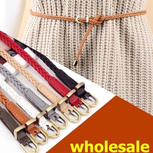 Wholesale Womens Braided Belt Vintage Woven Thin Dress Belt Ladies Decorative Waist Rope For Female Pin Buckle Casual Waistband