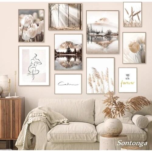Nature Scenery Wall Art Canvas Painting Flower Grass Sunshine Fog Landscape Picture Home Decor Poster and Print for Living Room