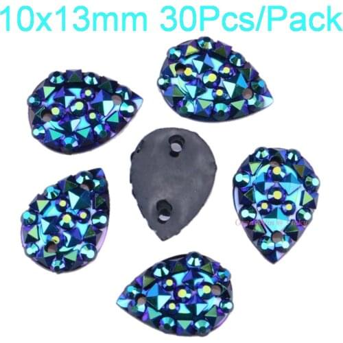 Sew On Teardrop Rhinestone 10x13mm Special Face Two Holes Jet AB Resin Sewing On Flatback For Garment Bags Jewelry DIY