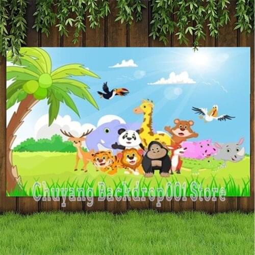 Photo Studio Props Photography Backdrop Wild Animal Cartoon In The Sunny Garden Vinyl Background Kids Birthday Party Decoration