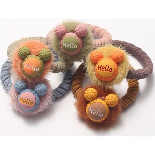 Cartoon Mouse Hair Ring Hair Circle Fur Ball Elastic Rubber Band Lady Children Accessories Lovely Girl Head Hair Rope Jewelry