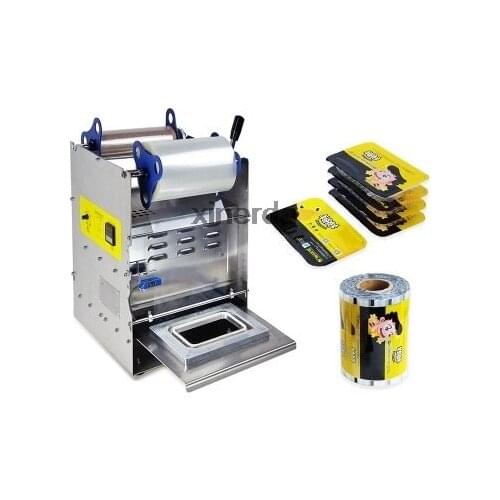 Hand Press 20*14cm Square Box Packaging Machine Stainless Steel Electric Semi-Automatic Fast Ready Food Tray Sealing Machine