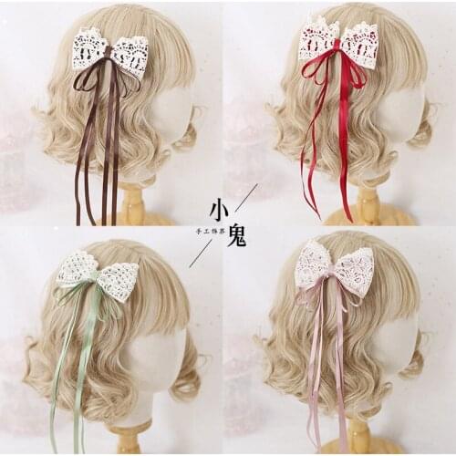 Handwork Mori Girl Edge Clip Simple Super Fairy Lace Bow Hairpin Hair Accessories Cosplay Sweet Lolita Hair Clip Side Clip