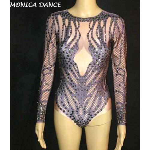 Sexy Stage Bodysuit Sparkling Crystals Stones Jumpsuit for Christmas Celebrate Nightclub Clothes Performance Stage Costumes