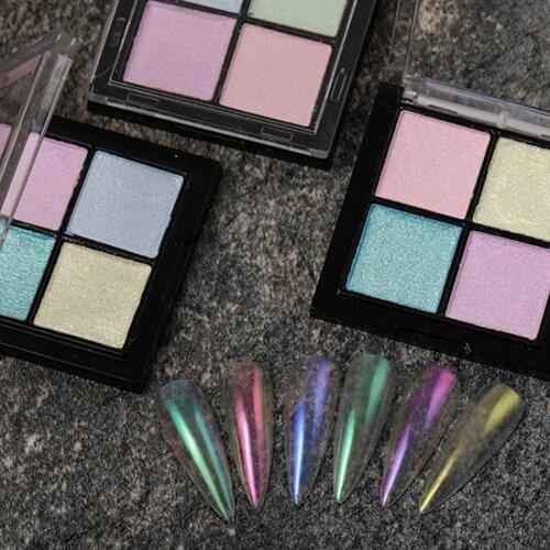 Aurora Pink Fairy Solid Nail Powder 4 Color Mirror Chrome Nail Glitter Pigment Dust Sponge Stick Metallic Nails Decoration