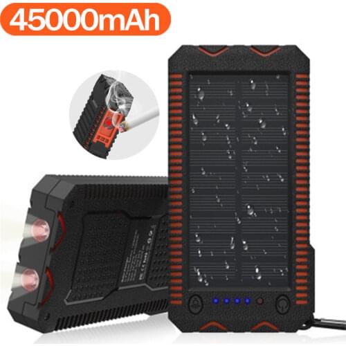 45000mAh waterproof solar power bank, high-capacity mobile phone cigarette lighter charging, sos outdoor emergency