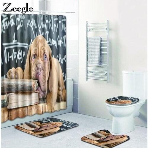Zeegle Bath Mat and Bathroom Curtain Set Anti Slip Bathroom Shower Mat Absorbent Pedestal Rug Foot Mat Washable 3pcs Toilet Set