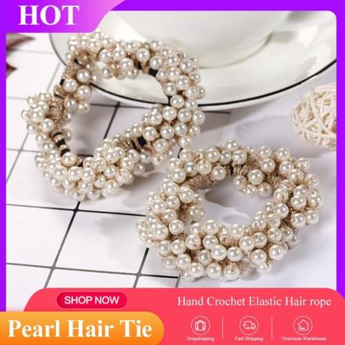 Womens Headdress Pearl Hair Band Fashion Rope Ponytail White Black Champagne Elastic Elegant Fashion Luxury Hair Accessories