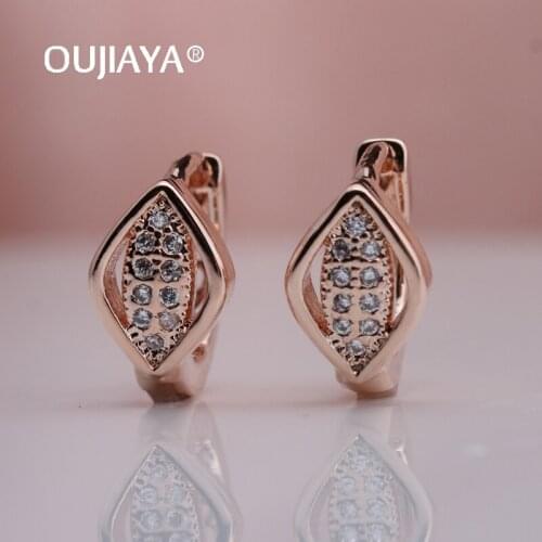 OUJIAYA Round 585 Rose Gold Samll Girl Dangle Earrings Wax Inlay Natural Zircon earrings Women Fashion Wedding Fine Jewelry A221