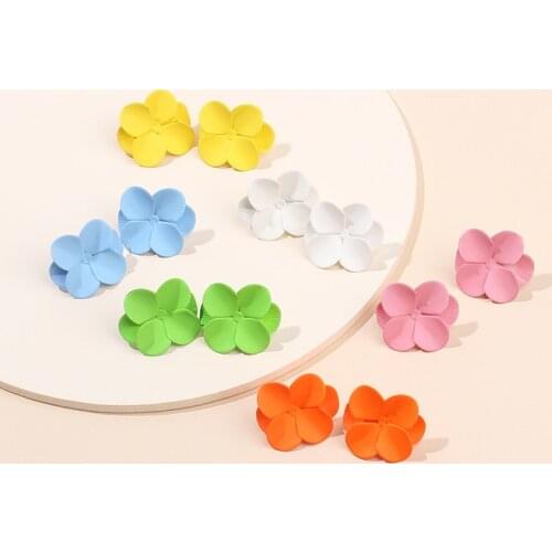 Candy Color Flower Earrings 2020 Summer Neon Green Yellow Orange Small Flowers Statement Stud Earrings for Women Party Jewelry