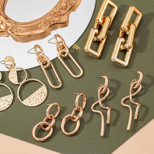 Womens Earrings Unusual Golden Drop Earrings for Women Geometric Metal Twisted Vintage Earrings 2021 Trendy Fashion Jewelry
