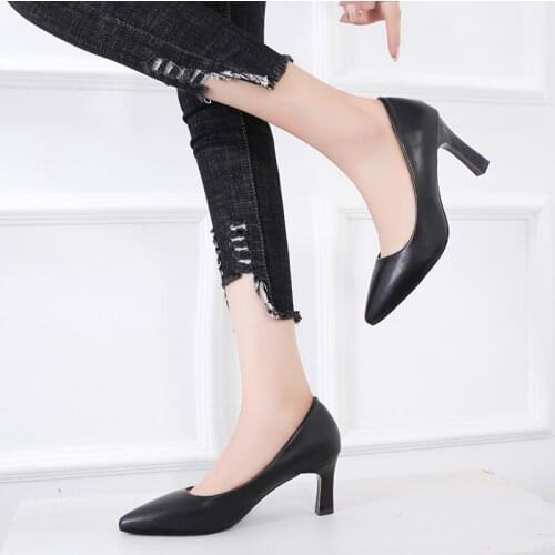 Plus Size Women Dress Shoes Pointed Toe Pumps White Wedding Shoes Ol Office Shoes 6cm 8cm Pump Black Ladies zapatos mujer N7883L