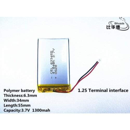 1.25 Terminal interface 10pcs/lot 3.7V,1300mAH,633455 Polymer lithium ion / Li-ion battery for TOY,POWER BANK,GPS,mp3,mp4