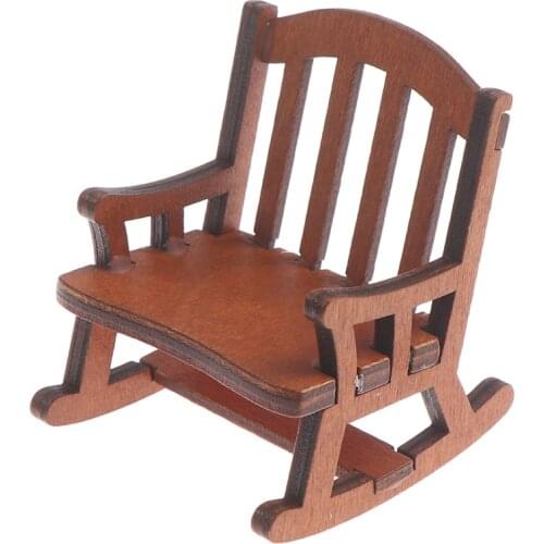 1pc 1/12 Wooden Mini Dollhouse Rocking Chair Model Toy DIY Miniature Scenery Accessory For Dolls House Accessories Decor Toys