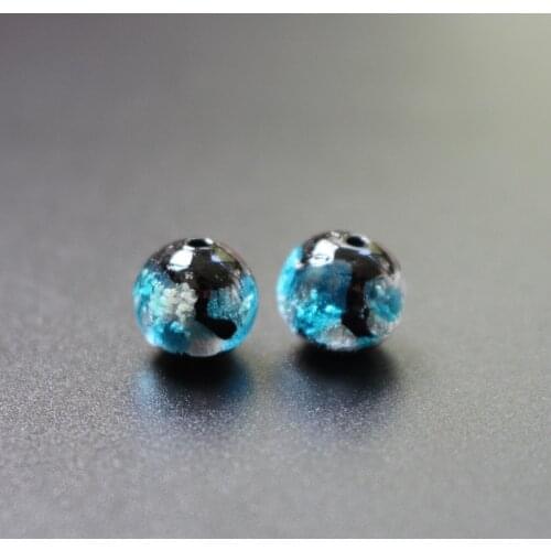 10pcs/Lot 8 10 12mm Luminous Ocean blue Foiled Lampwork Glass Beads Round Handmade Fashion Beads for jewelry Bracelet Making