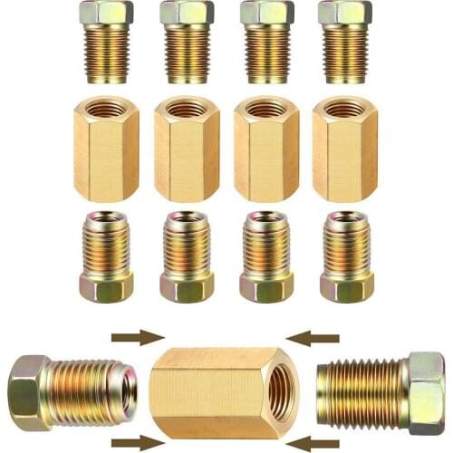 12 Sets Of Threaded Brake Pipe Fittings Brake Brass Inverted Pipeline Flare Union Compression Adapter Car Tool 4 Unions 8 Nuts