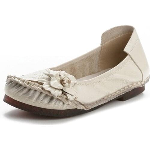 2021 Retro Genuine Leather Flats Shoes for Ladies Hand-Sewn Leather Soft Loafers Female Casual Shoes Solid Vintage Women Shoes