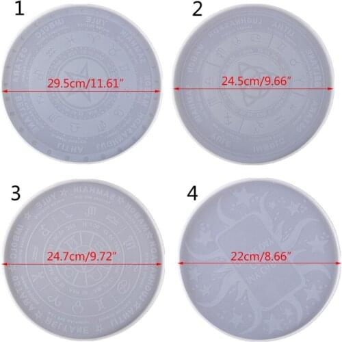 4Pcs Pendulum Mat Astrology Zodiac Board Epoxy Resin Mold Sun Moon Star Tarot Card Tray Round Resin Mold Witchcraft Tool