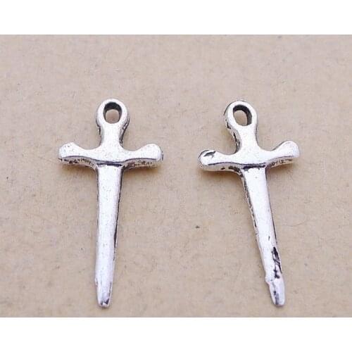500pcs Dagger Sword Charms 10mm x 20mm DIY Jewelry Making Pendant antique silver color