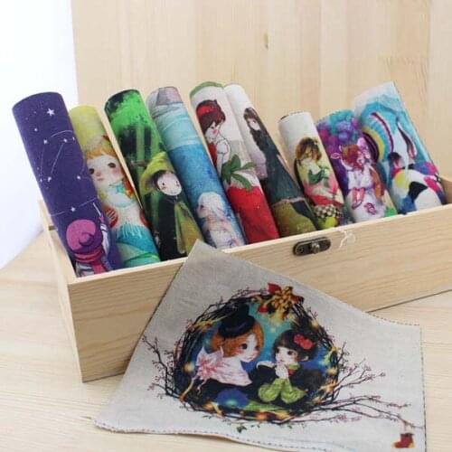 Cartoon Hand-dyed Linen Cotton Fabric Scrapbooking Craft Patchwork Decoration Fabric 19x15 cm 8pcs Free shipping