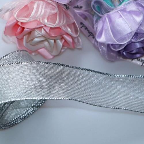 3.7 cm 5 yard DIY accessories, steel wire edge, hard mesh, white ribbon, Christmas tree decorative gift box, bow packaging