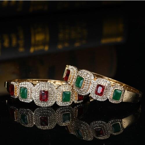 Arabic-Style Full Diamond-Colored Rhinestone Opening Bracelet For Bridal Wedding Decoration Jewelry
