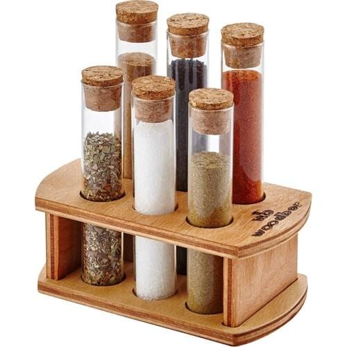 Via Marte Woodbor Wood Standing Borosilicate Glass Spice Rack 6'lı kitchen dining tables spice pepper salt shaker healthy clean glass