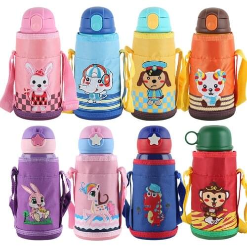 Kids water bottle 500ml Children Kettle cartoon cute drink Plastic sport bottle with straw Portable Baby Cup 304 stainless steel