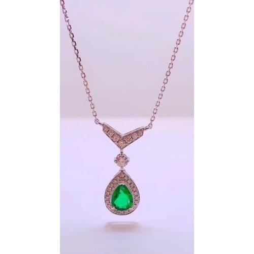 Elegant Vintage Silver 925 Jewelry Water Drop Shaped Gemstone Pendant Natual Emerald Necklace for Women Mothers Day Gifts
