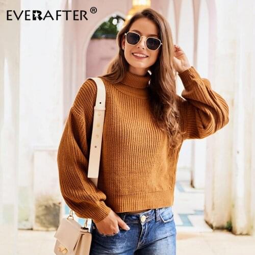 EVERAFTER Turtleneck solid knitted women pullover sweater Vintage ladies long sleeve autumn winter sweater casual jumper tops