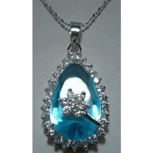 Amazing jewelry women light blue crystal flower Pendant Necklace