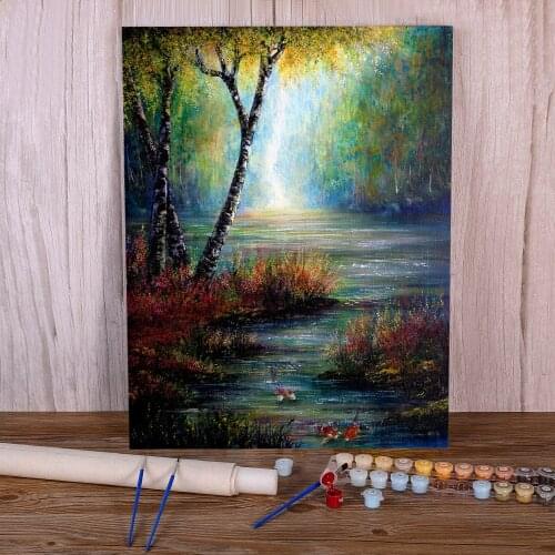 Natural Scenery Koi Waters Painting By Numbers Set Acrylic Paints 50*70 Canvas Pictures Wall Paintings For Kids For Wholesale