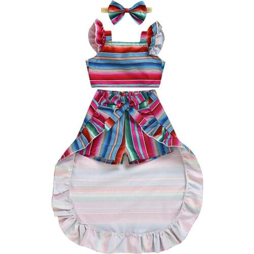 Girls Clothing Sets 2020 Summer Girls Clothes Sleeveless Rainbow Tanks Tops+Shorts+Skirts 3Pcs Clothing Sets For Girls 6M-4T