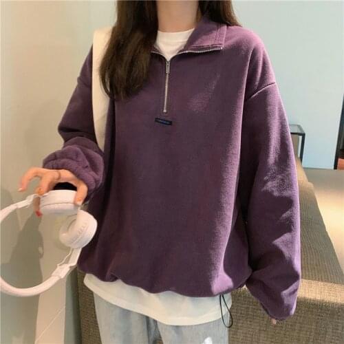 Korean Fashion Winter Fleece POLO Shirt Sweatshirt Women Oversized Hip Hop Streetwear Pullovers 2021 New Harajuku Teens Clothes