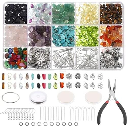 Crystal Chips and Gemstones Beads for Jewelry Making, with Jewelry Wire, Hooks, Pliers, Jewelry Making Kit for Adults